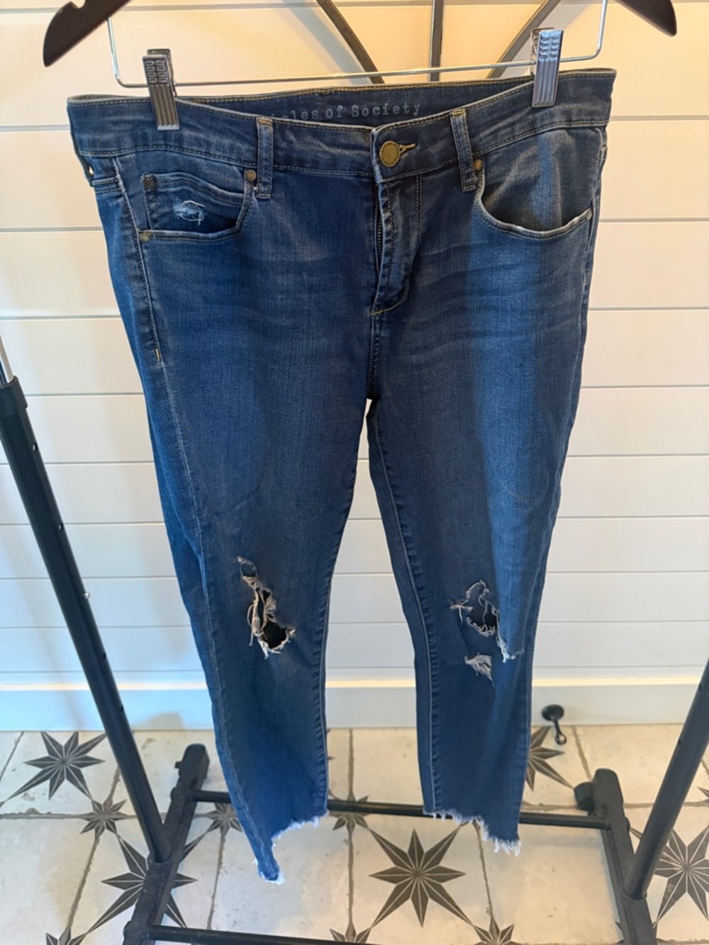 Articles Of Society Distressed Dark Blue Cropped Jeans